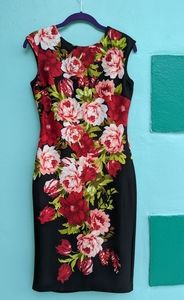 Rose print fitted dress